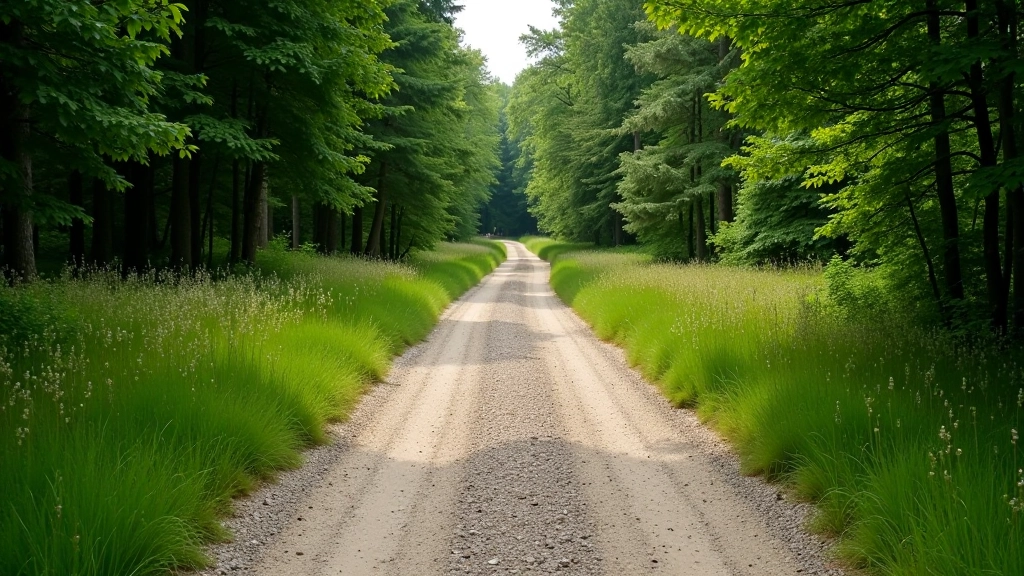 Keturi skirtingi kelio tipai žygių maršrute — asfaltas, žvyras, žemė ir miško takas, horizontali seka